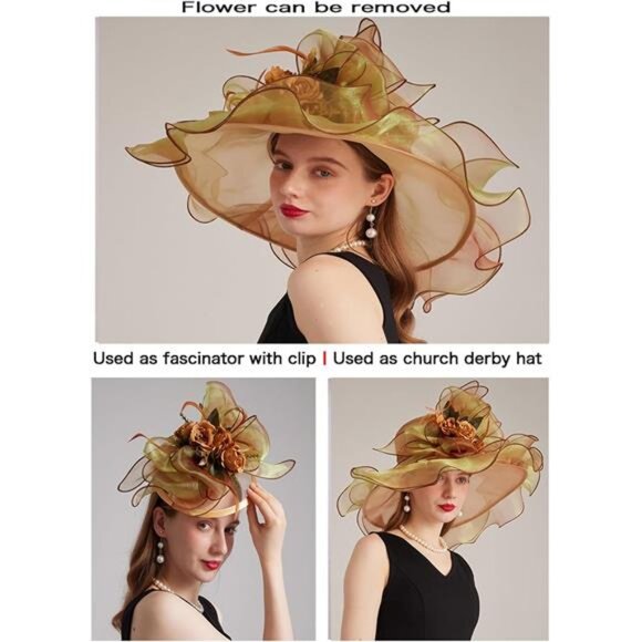 Women's Kentucky Derby Church Dress Hat 02-gold - Picture 2 of 7